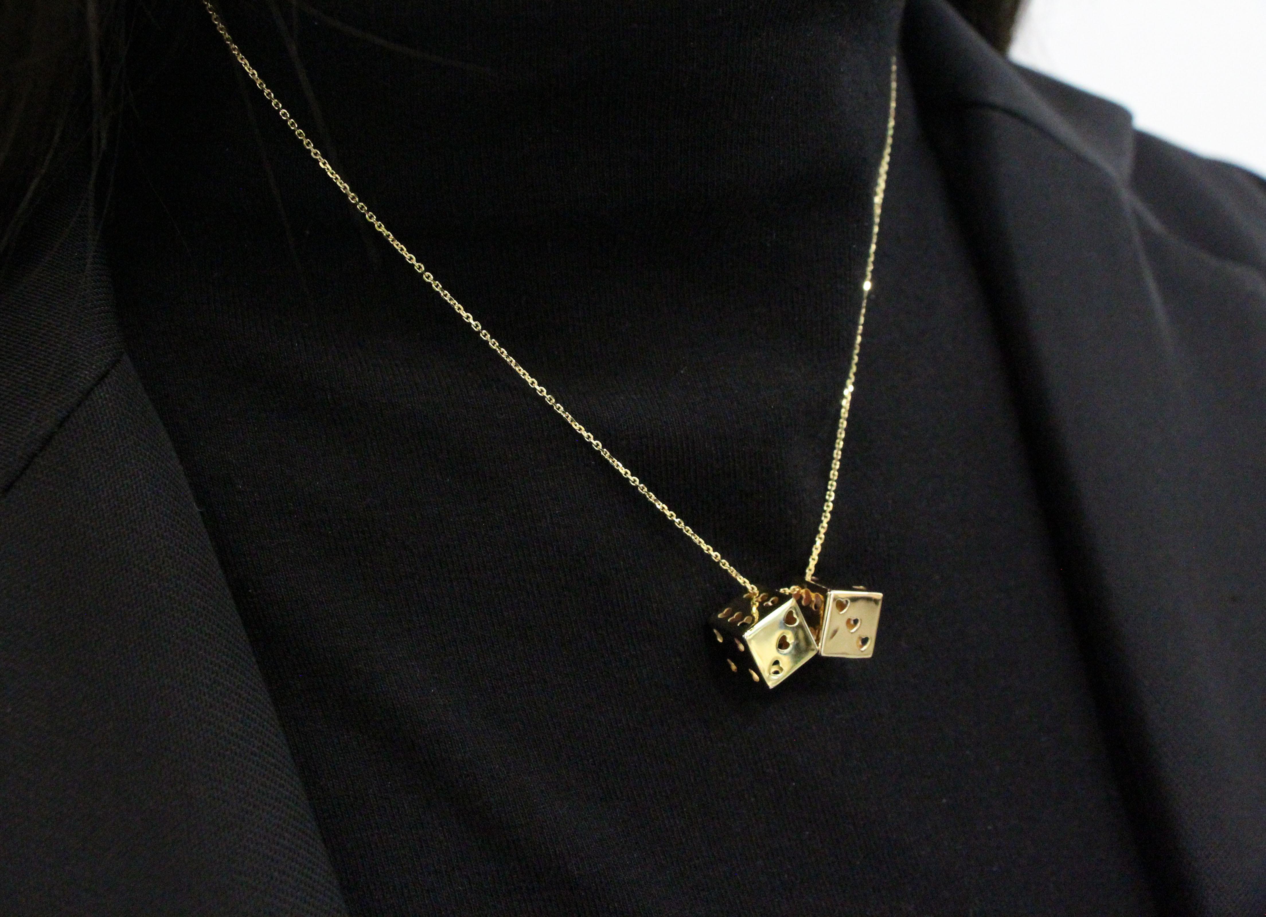 Contemporary Italian 18K Gold Dice Cube Pendant Necklace For Sale