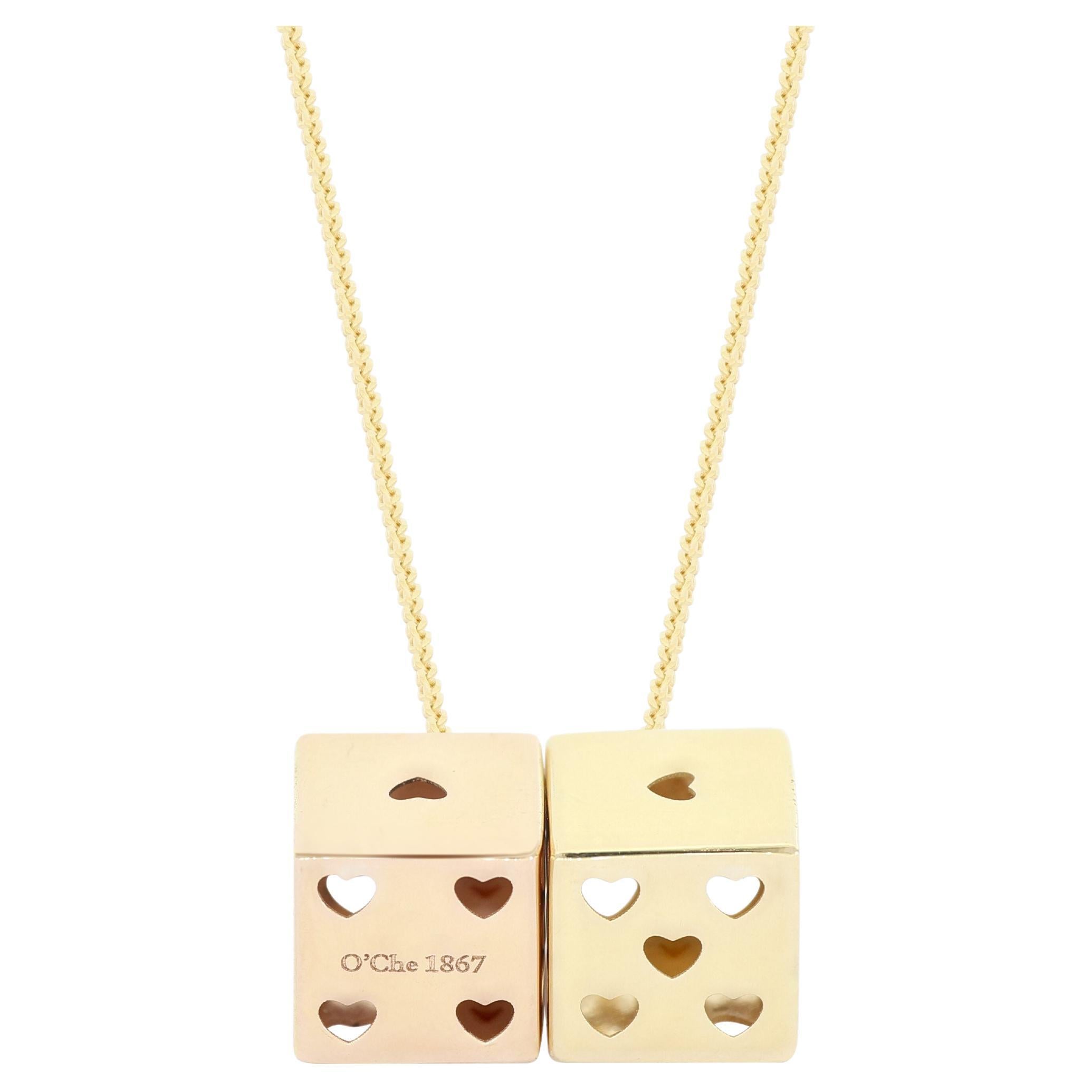 Italian 18K Gold Dice Cube Pendant Necklace For Sale