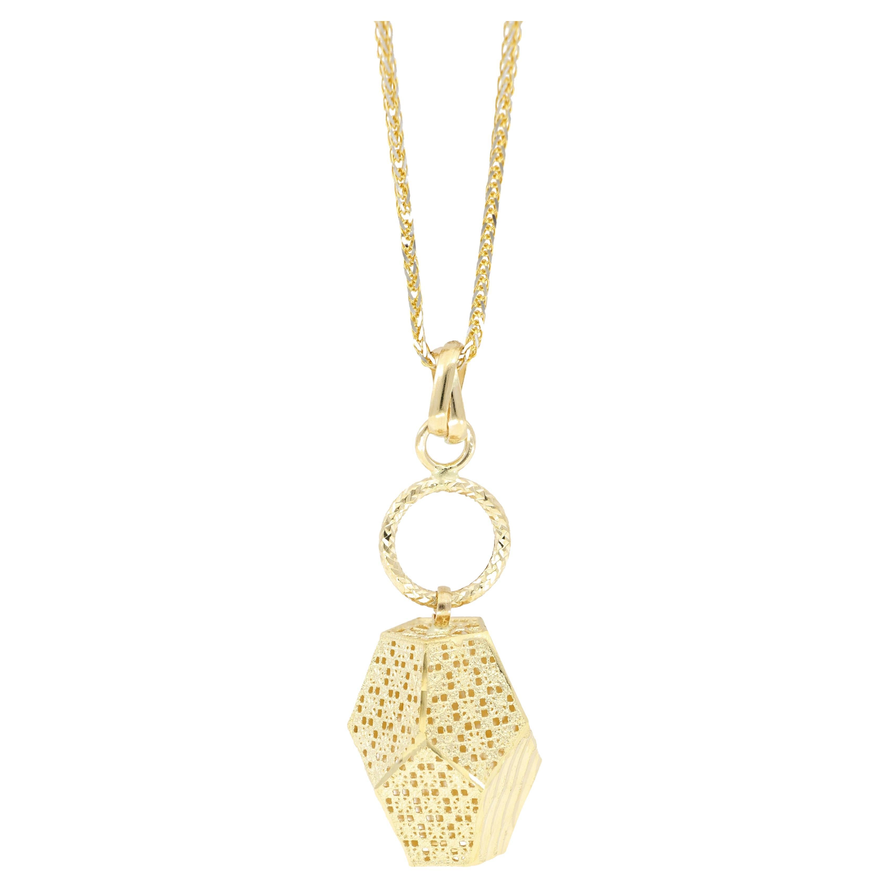 Italian 18K Gold Dodecahedral Pendant Necklace For Sale