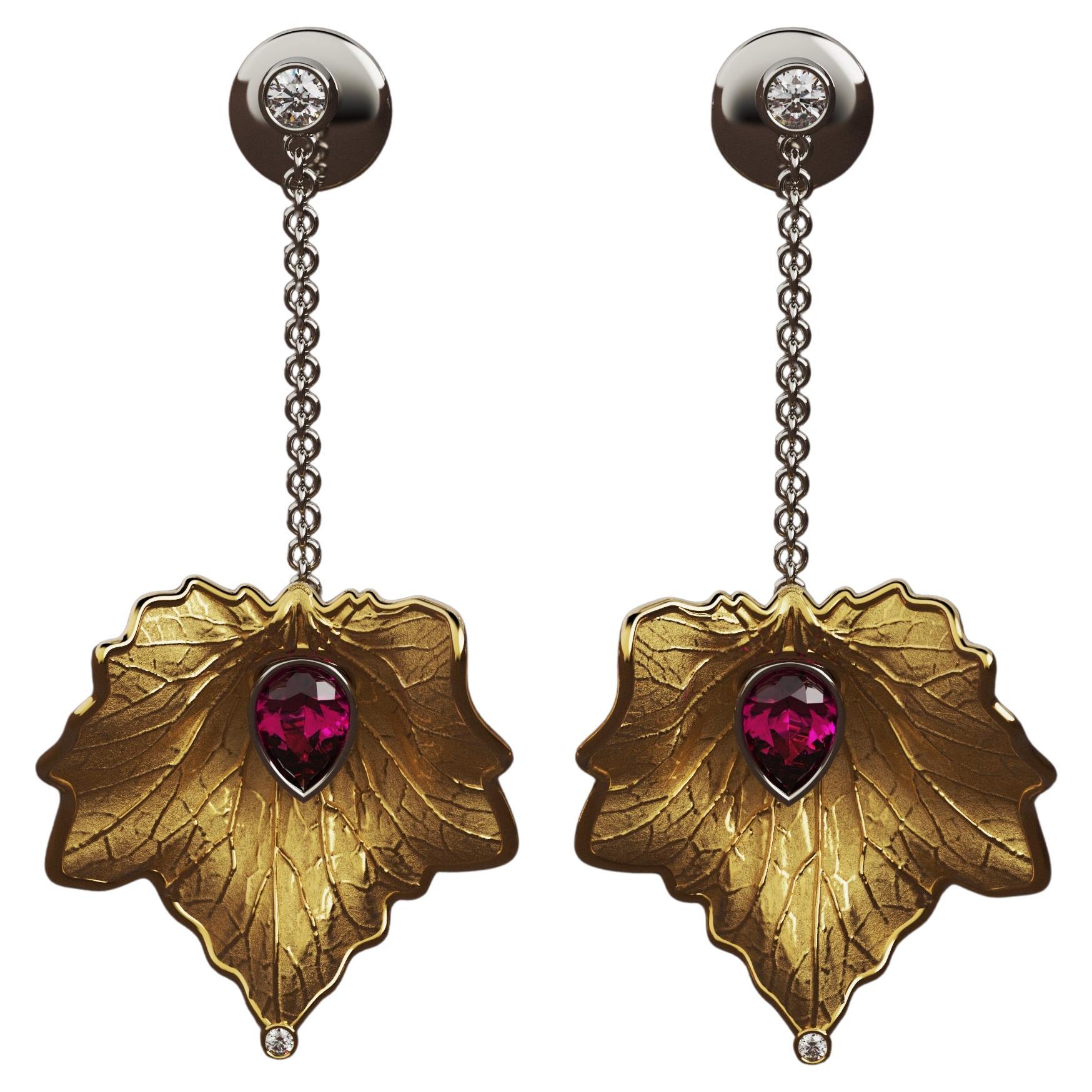 Italian 18k Gold Earrings By Oltremare Gioielli, Diamonds  and Garnet Earrings
