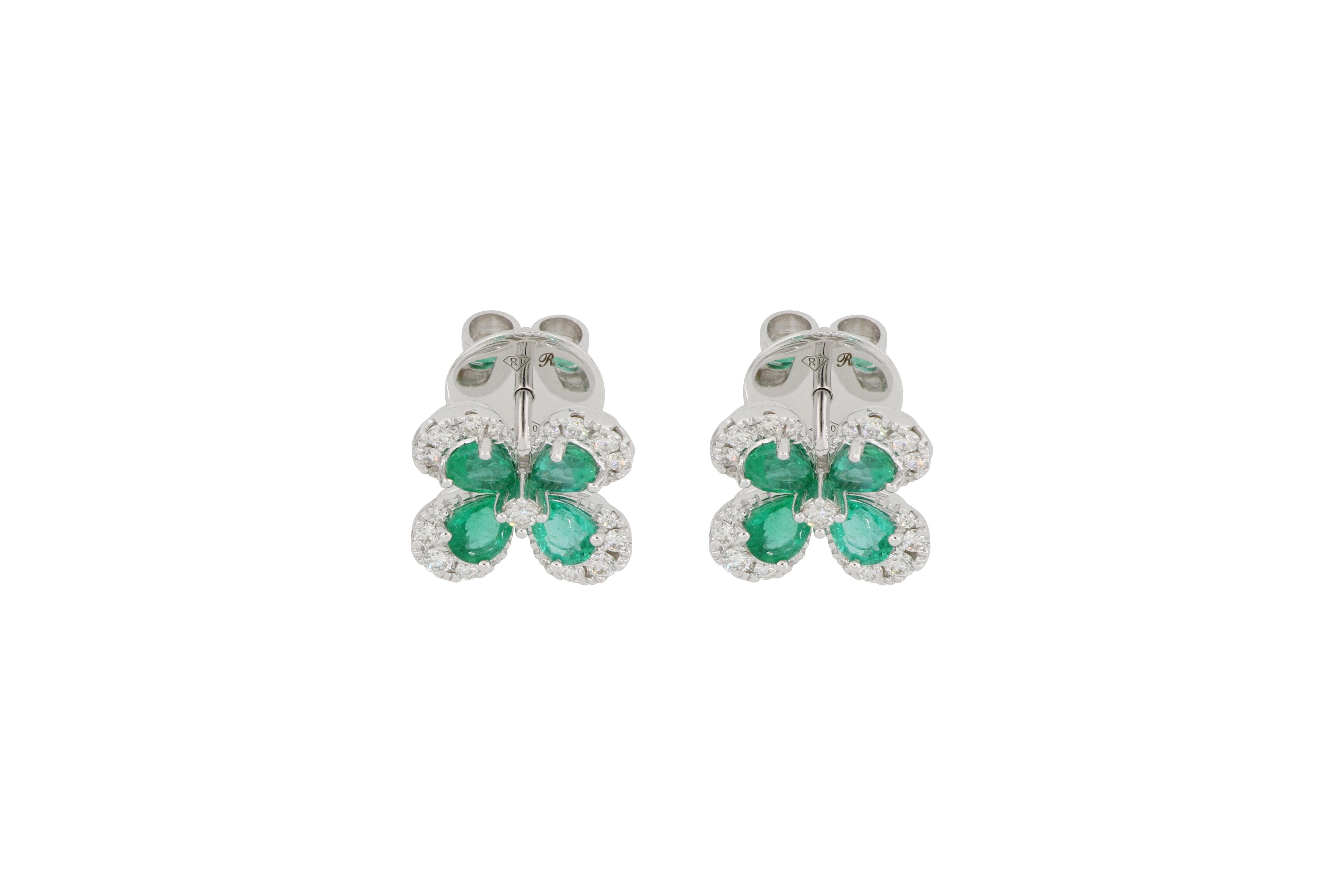 Contemporary Italian 18k Gold Emerald and Diamond Earring For Sale