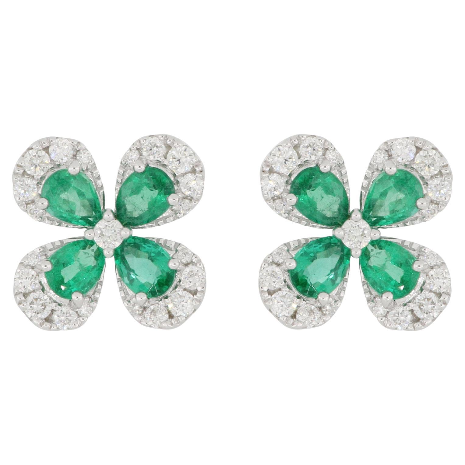 Italian 18k Gold Emerald and Diamond Earring For Sale