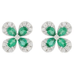 Italian 18k Gold Emerald and Diamond Earring