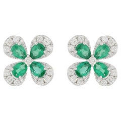 Boucles d'oreilles italiennes en or 18K avec émeraudes et diamants