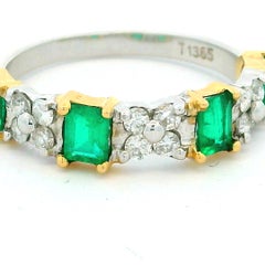 Italian 18K Gold Emerald and Diamond Three-Stone Ring