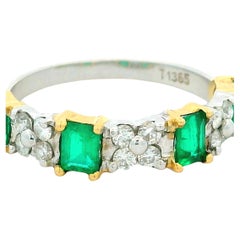 Italian 18K Gold Emerald and Diamond Three-Stone Ring