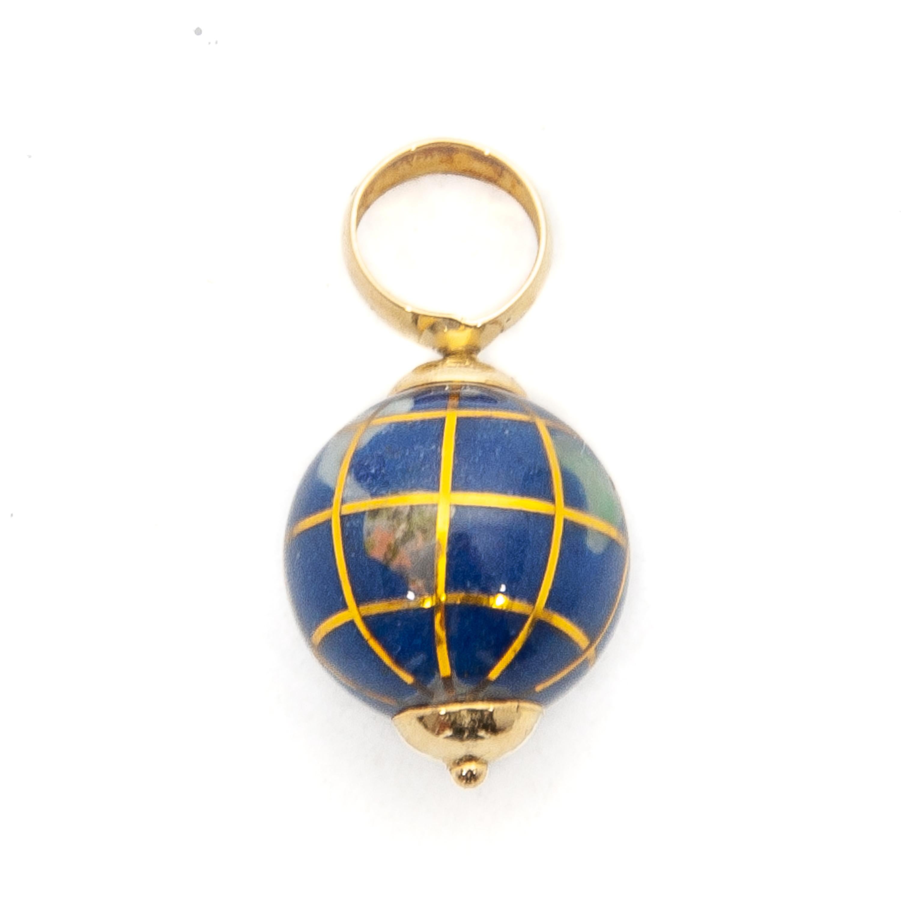 Mixed Cut  18K Gold Globe Enameled Charm Pendant 