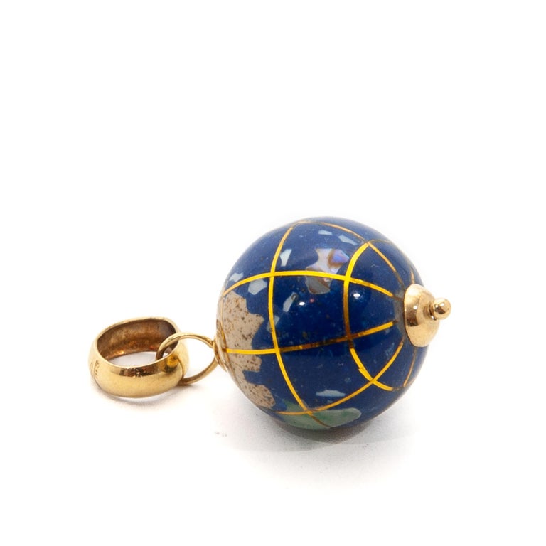 Mixed Cut Italian 18K Gold Enameled Globe Charm Pendant