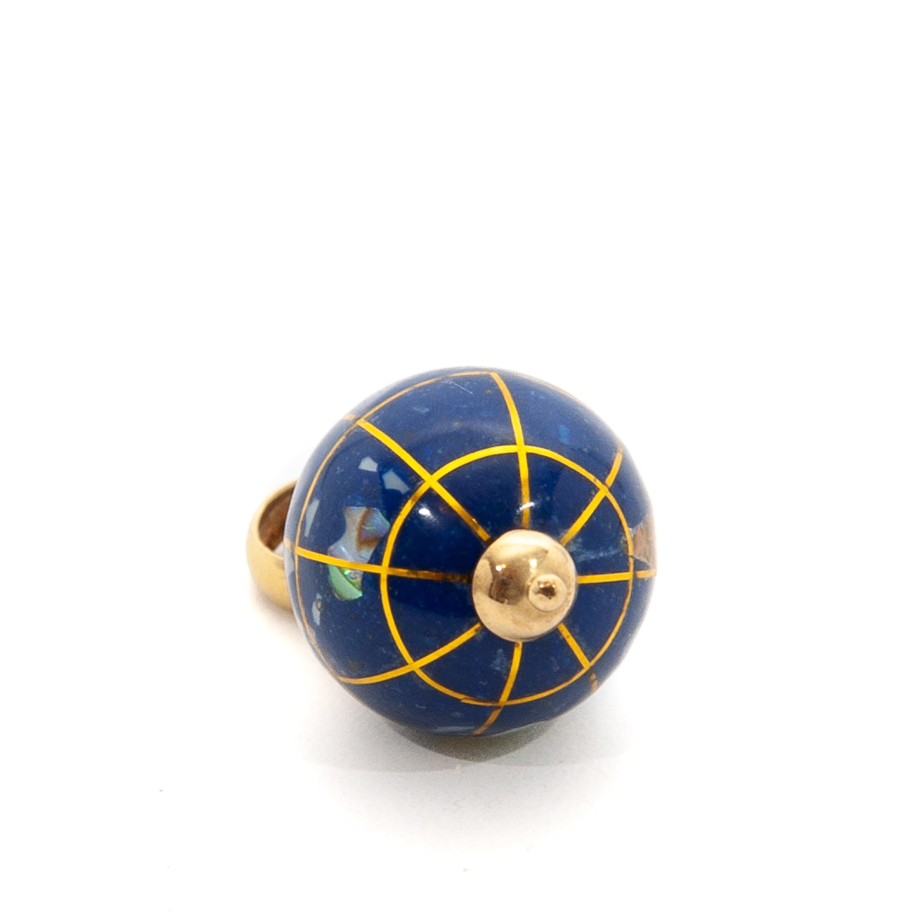 Women's or Men's Italian 18K Gold Enameled Globe Charm Pendant
