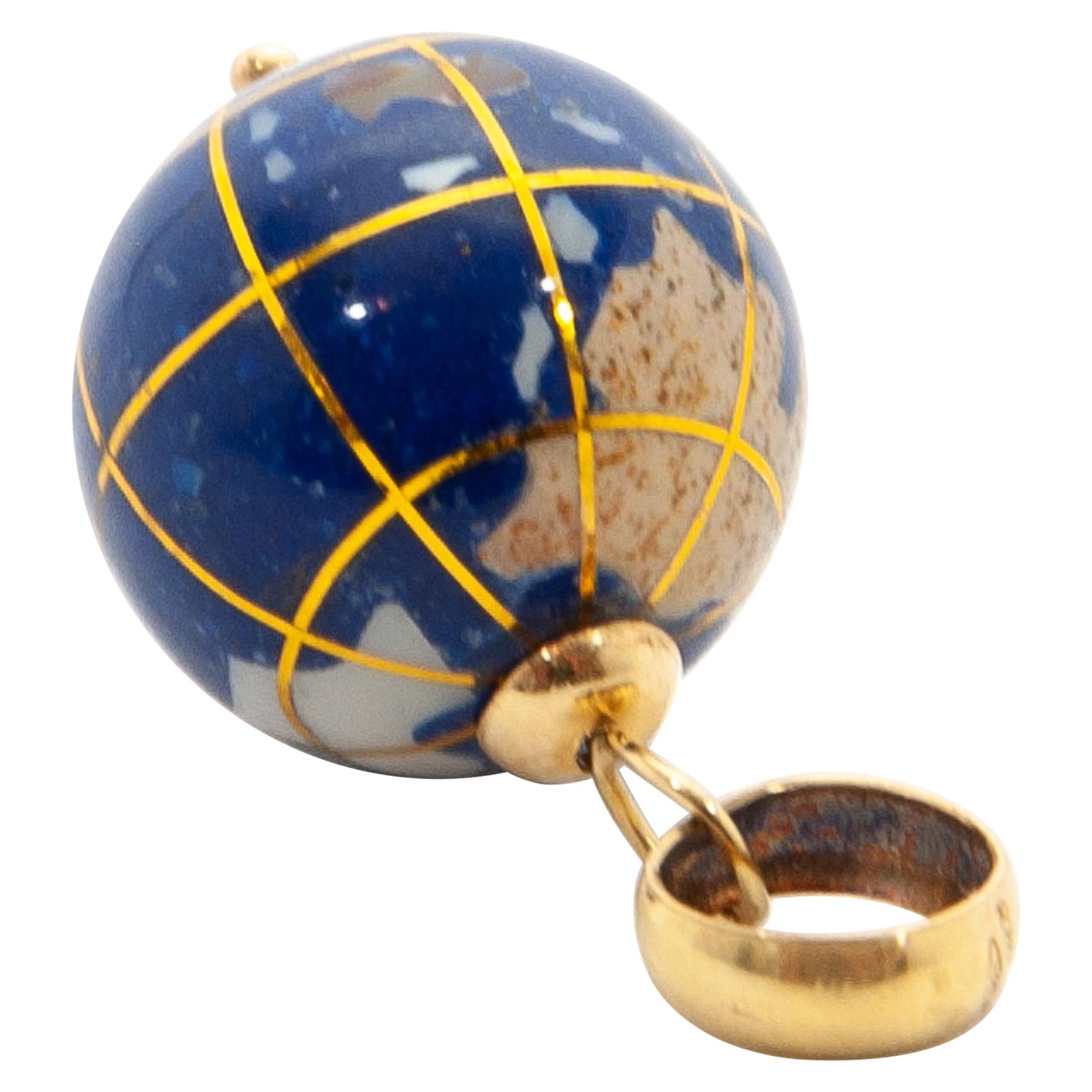 Italian 18K Gold Enameled Globe Charm Pendant