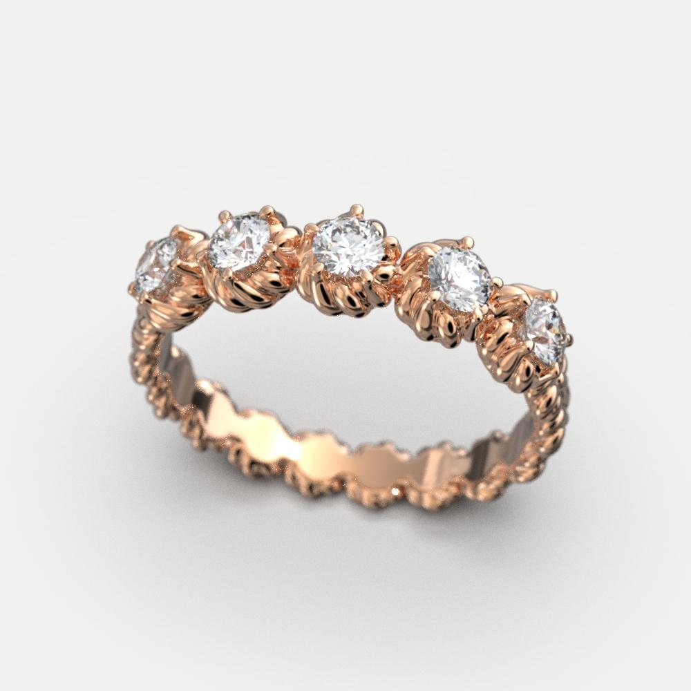 For Sale:  Italian 18k Gold Eternity Five Diamonds Ring Made in Italy Oltremare Gioielli 12