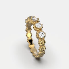 Italian 18k Gold Eternity Five Diamonds Ring Made in Italy Oltremare Gioielli
