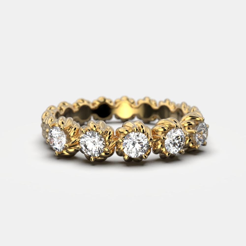 For Sale:  Italian 18k Gold Eternity Five Diamonds Ring Made in Italy Oltremare Gioielli 3