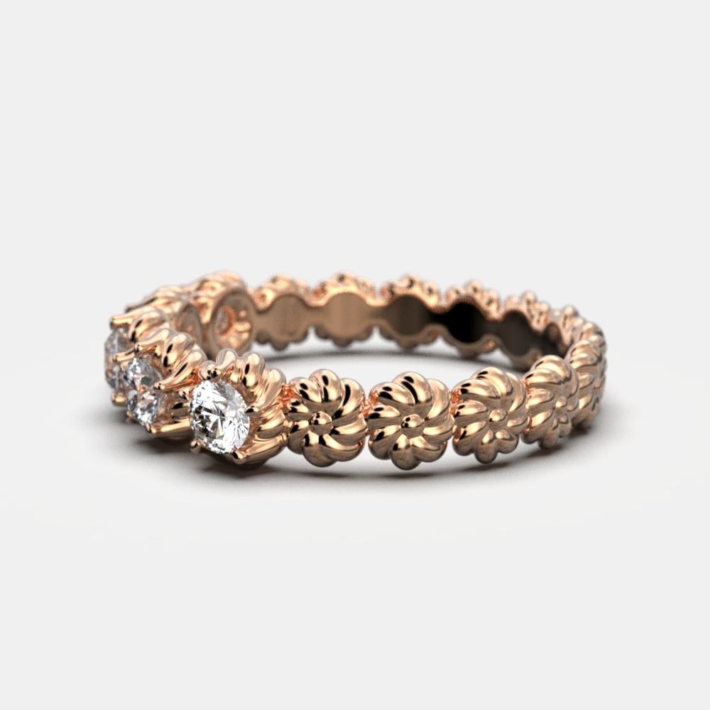 For Sale:  Italian 18k Gold Eternity Five Diamonds Ring Made in Italy Oltremare Gioielli 8