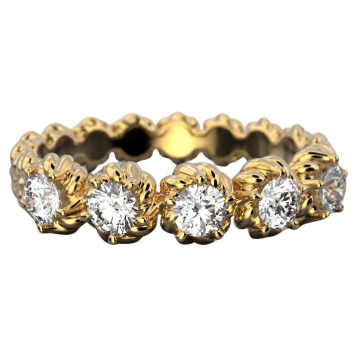 Italian 18k Gold Eternity Five Diamonds Ring Made in Italy Oltremare Gioielli