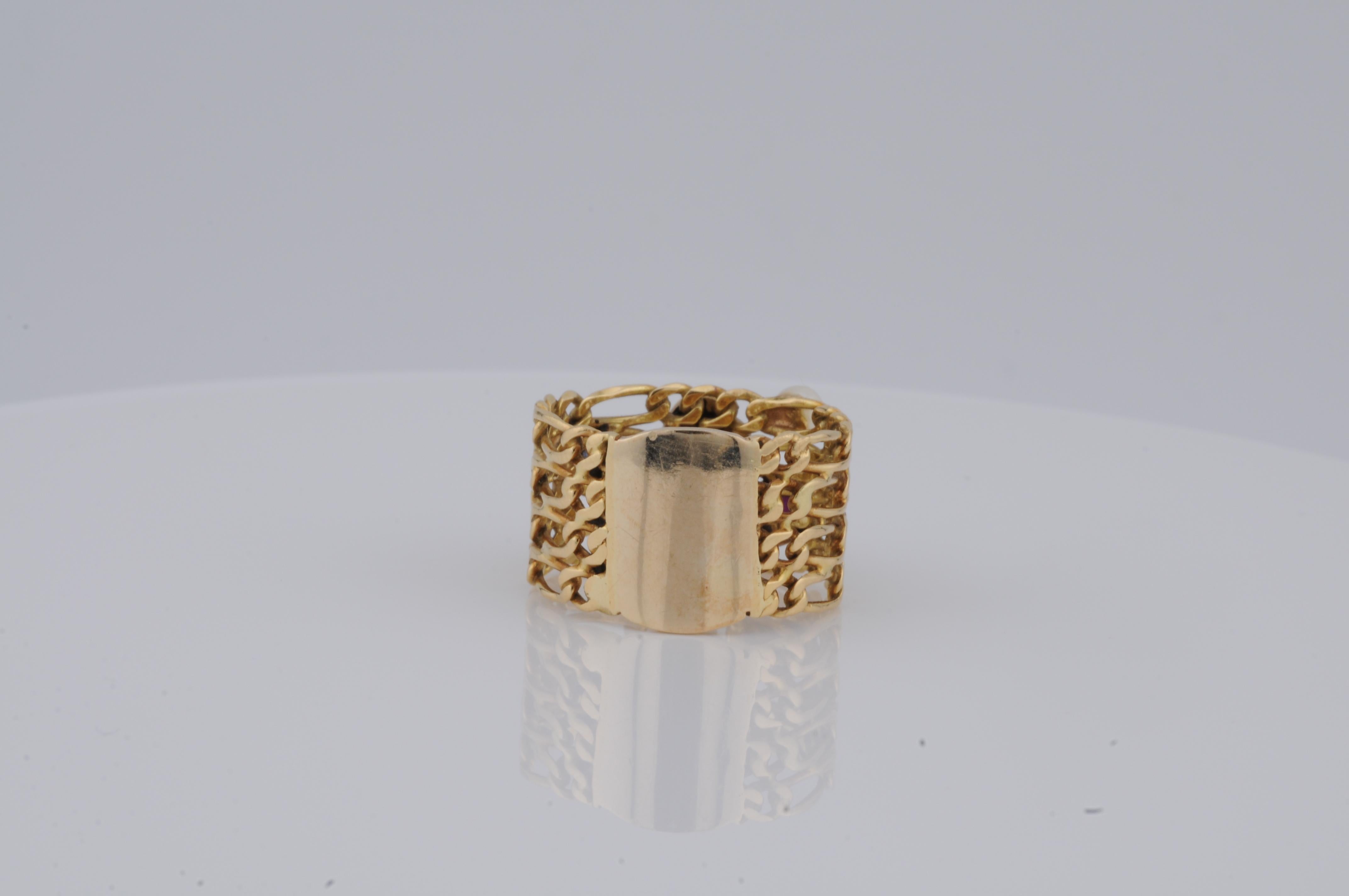 Bague Figaro italienne en or 18k avec rubis, saphir, émeraude et perle - 6.9g Unisexe en vente