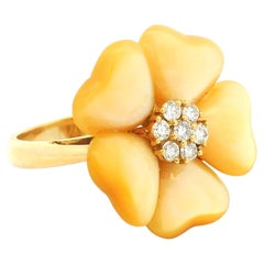 Italian 18K Gold Floral Ring with Mother-of-Pearl Petals and Diamond Accents