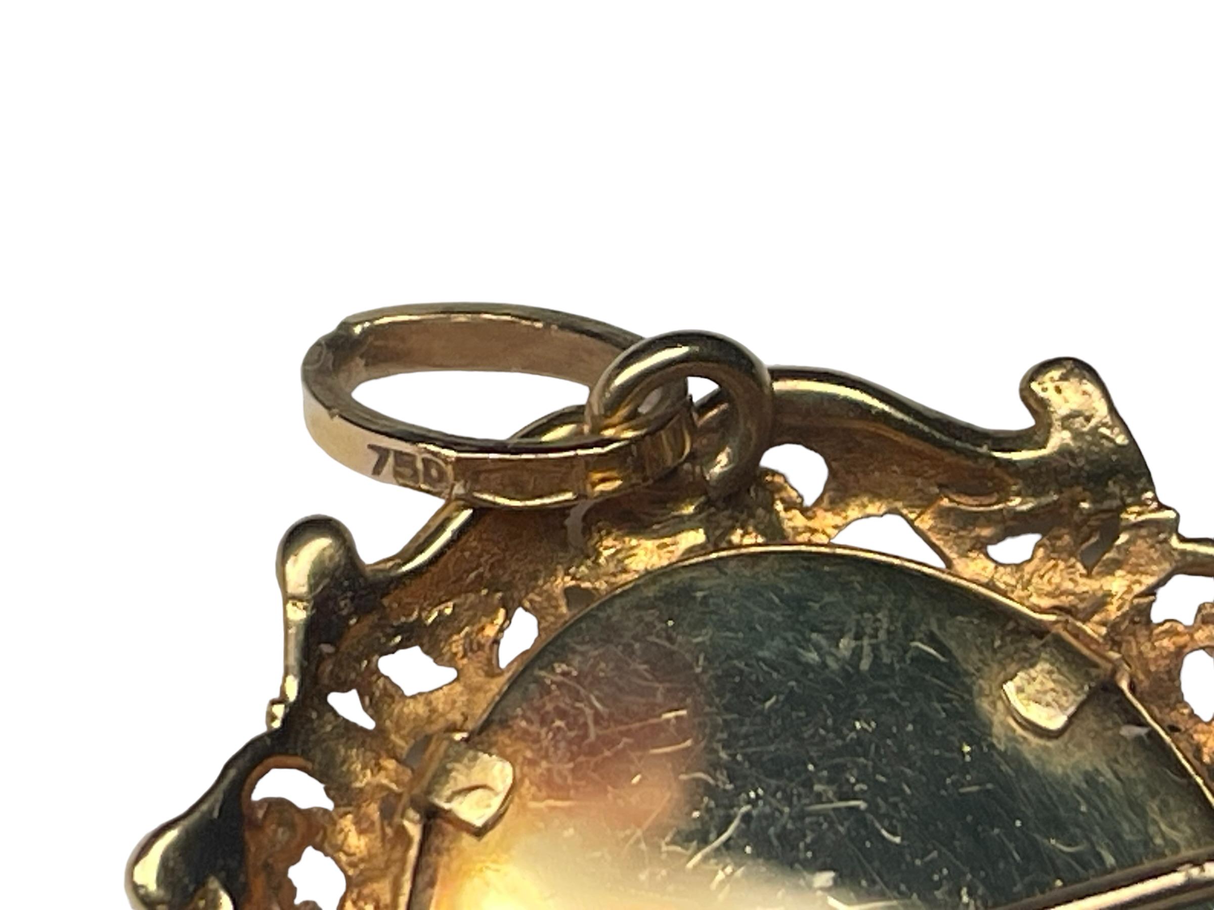 Italian 18K Gold Hand Painted Miniature Lady Portrait Brooch/Pendant For Sale 2