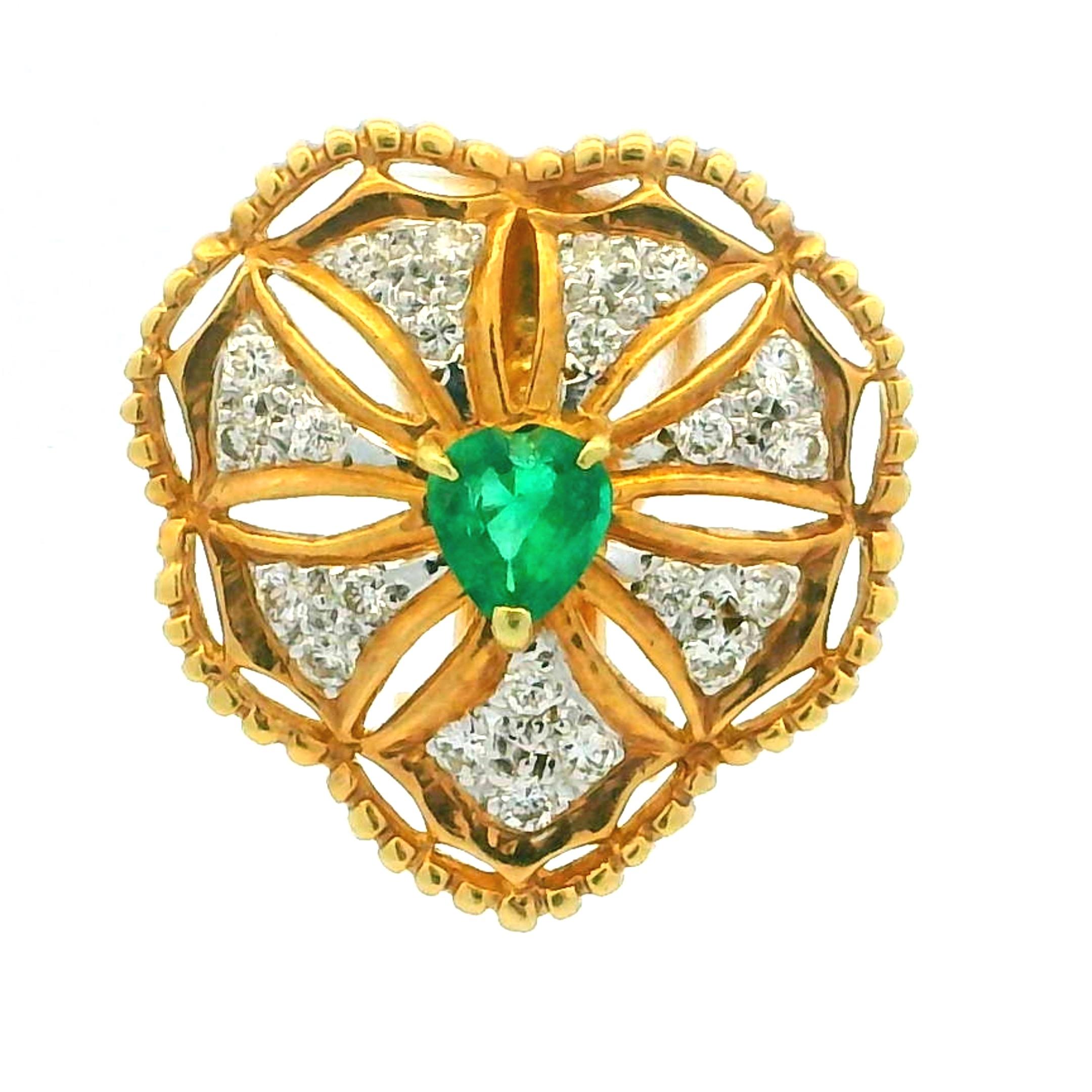 da uomo o donna Orecchini a cuore in oro 18 carati con smeraldo e diamante, smeraldi da 0,90 carati, firmati in vendita