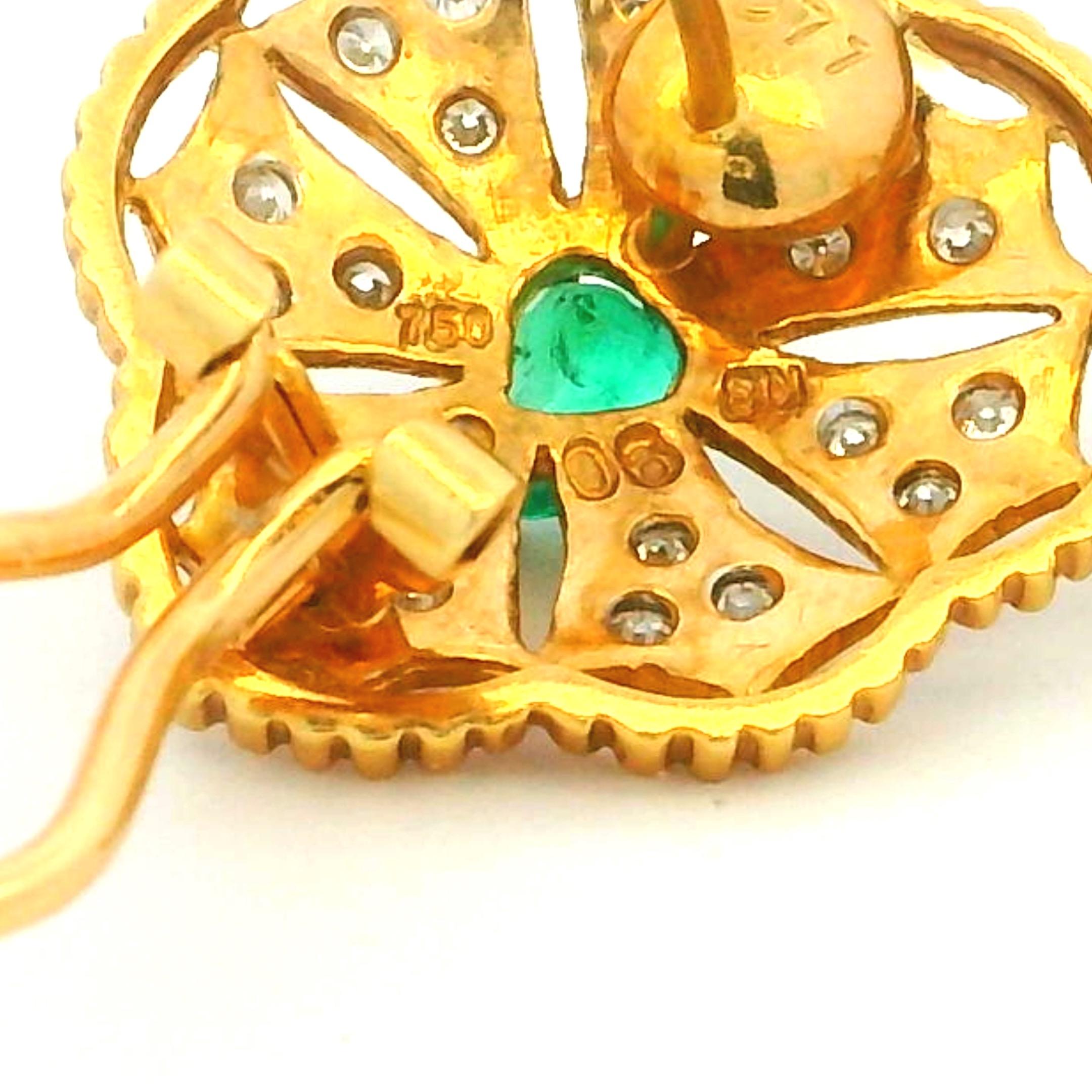 Orecchini a cuore in oro 18 carati con smeraldo e diamante, smeraldi da 0,90 carati, firmati in vendita 2