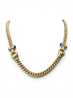 Collier à maillons en forme de mors de cheval, en or italien 18 carats, avec lapis-lazuli, 35 grammes, style vintage, 18 pouces