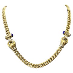 Collier à maillons en forme de mors de cheval, en or italien 18 carats, avec lapis-lazuli, 35 grammes, style vintage, 18 pouces