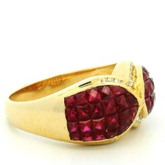 Italian 18K Gold Invisible Set Ruby Diamond Crossover Bombe Ring