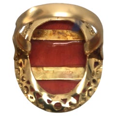 Italian Large Coral 18K Gold Ring