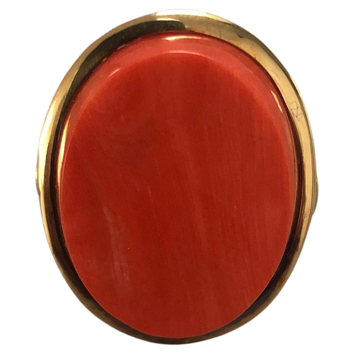 Contemporary Italian Coral 18K Gold Ring  For Sale
