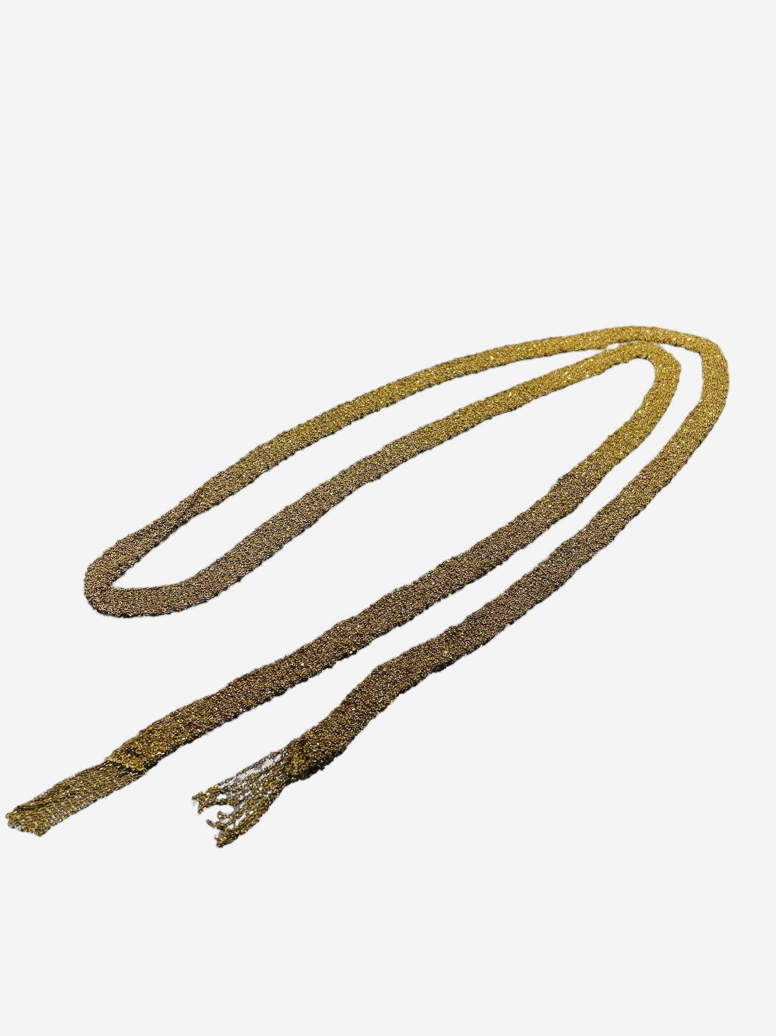 Italian 18K Gold Lariat Mesh Tassel Necklace  For Sale 5