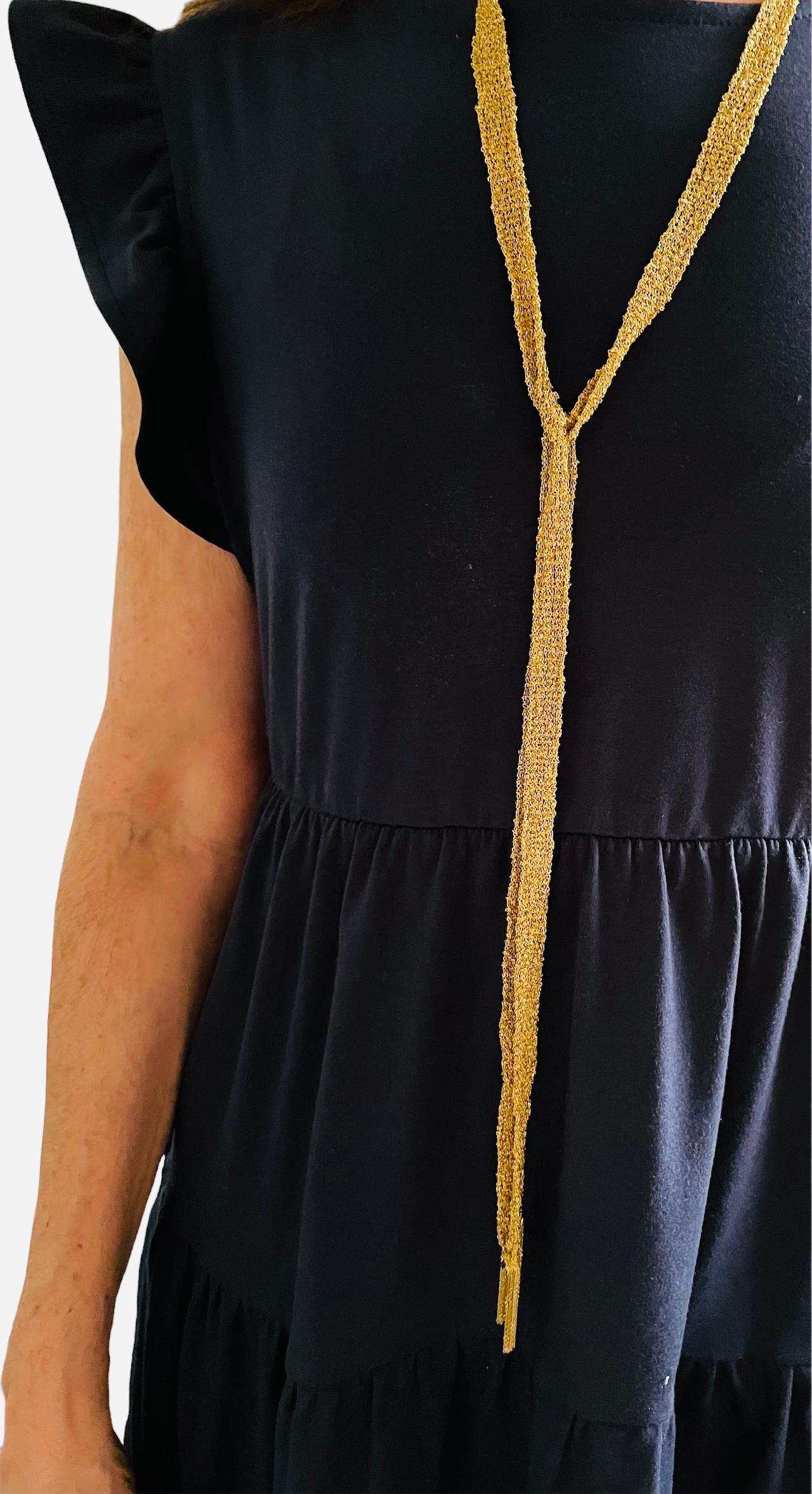 Italian 18K Gold Lariat Mesh Tassel Necklace  For Sale 6