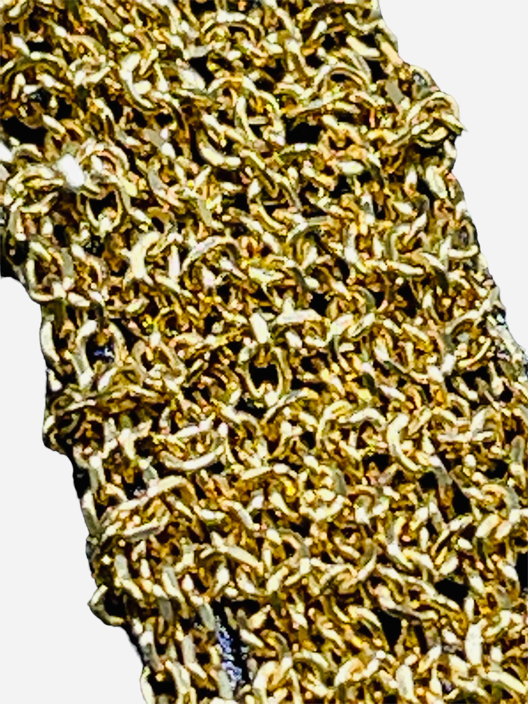 Modern Italian 18K Gold Lariat Mesh Tassel Necklace  For Sale