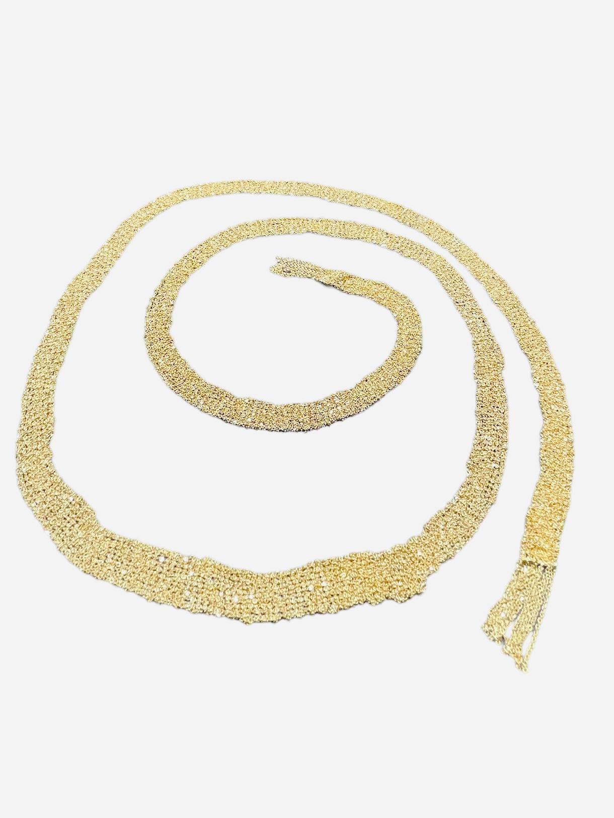 Italian 18K Gold Lariat Mesh Tassel Necklace  For Sale 1
