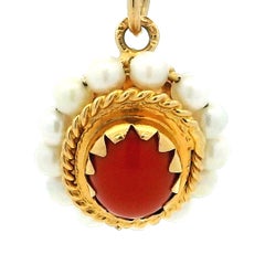 Italian 18K Gold Mediterranean Coral and Pearl Pendant, Torre del Greco