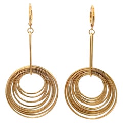 Italian 18k Gold Multiple Circles Dangle Drop Earrings w/ Lever-Back Closures