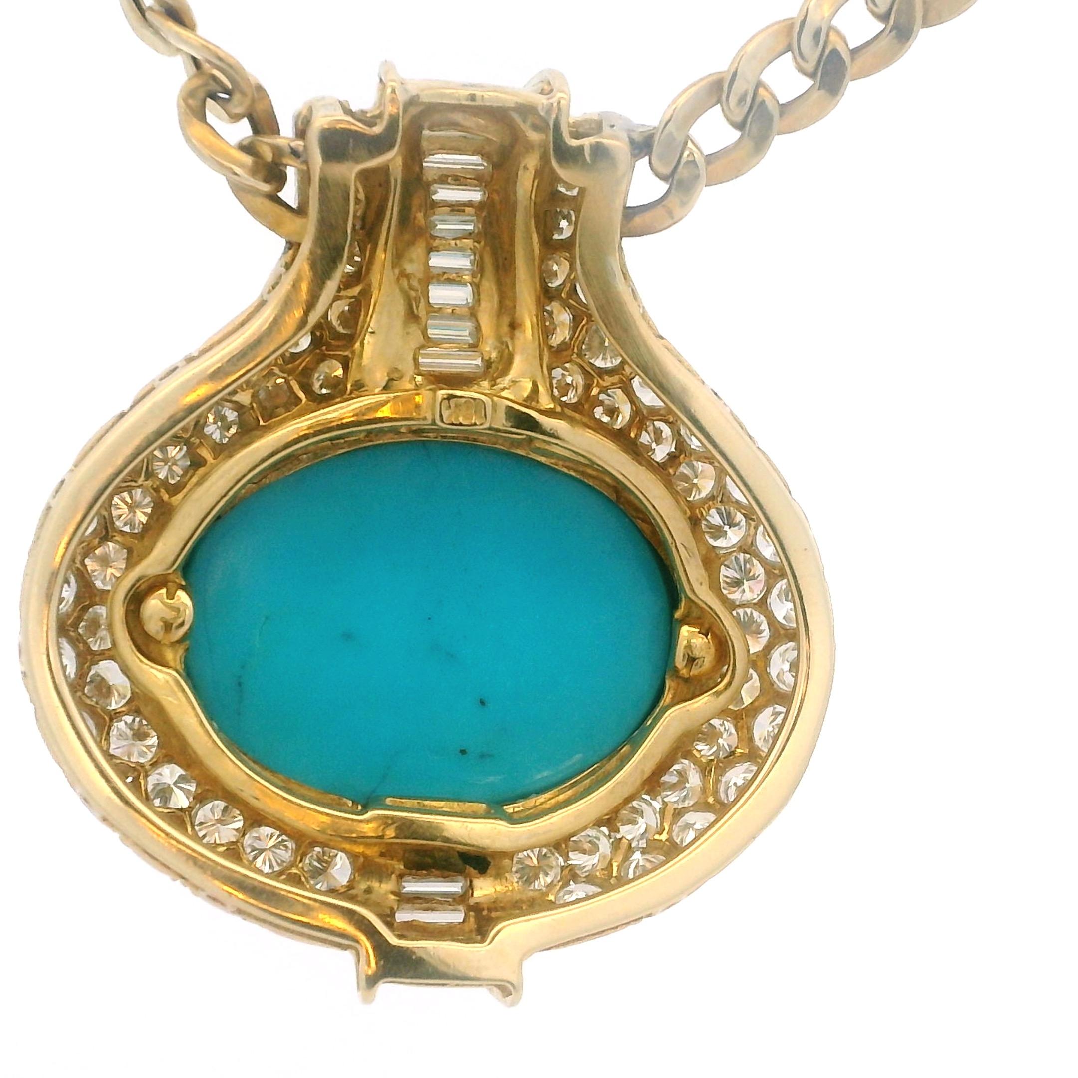 Collier italien en or 18 carats avec turquoise 18 carats et  6.15 Ct Diamants, circa 1975 en vente 4
