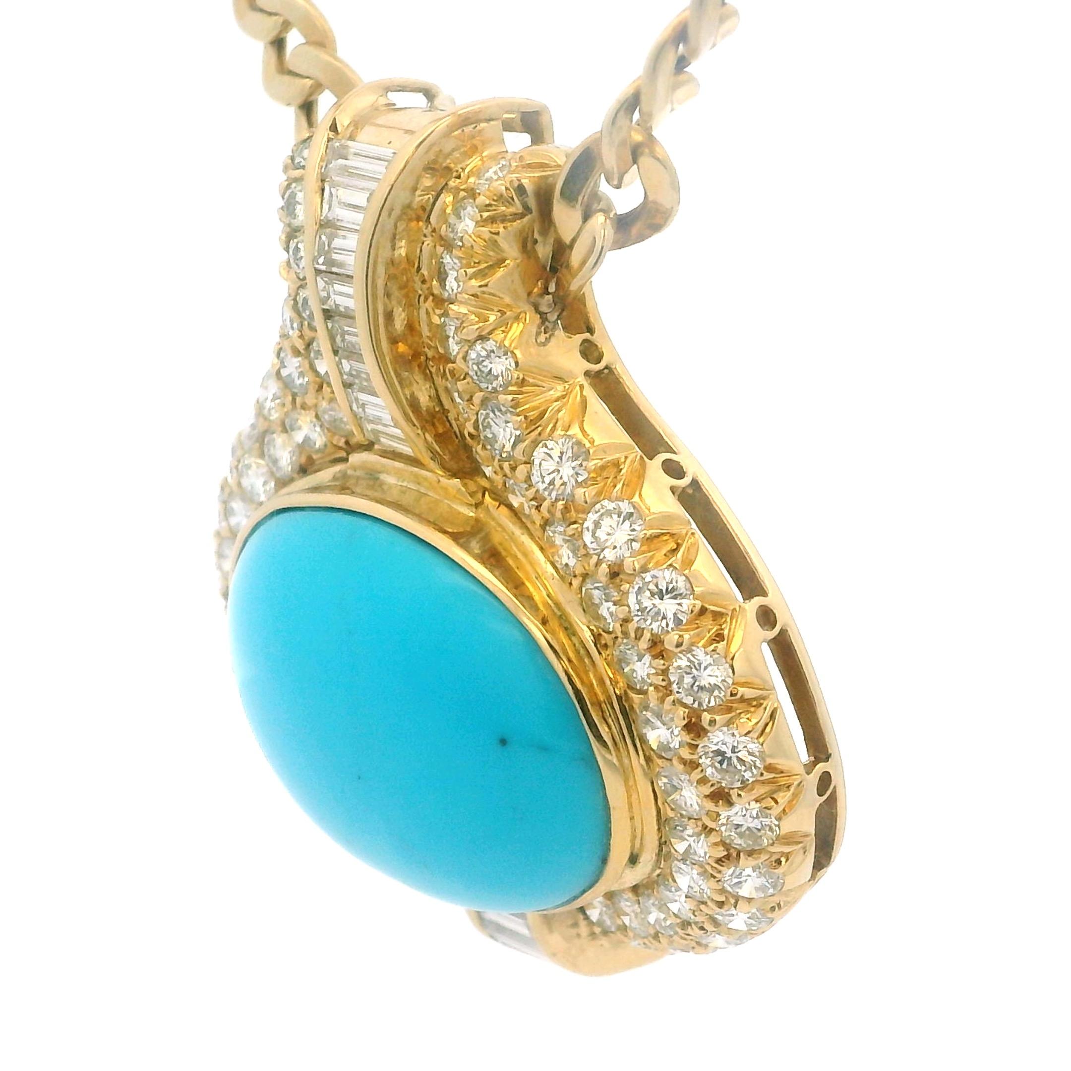 Collier italien en or 18 carats avec turquoise 18 carats et  6.15 Ct Diamants, circa 1975 en vente 5