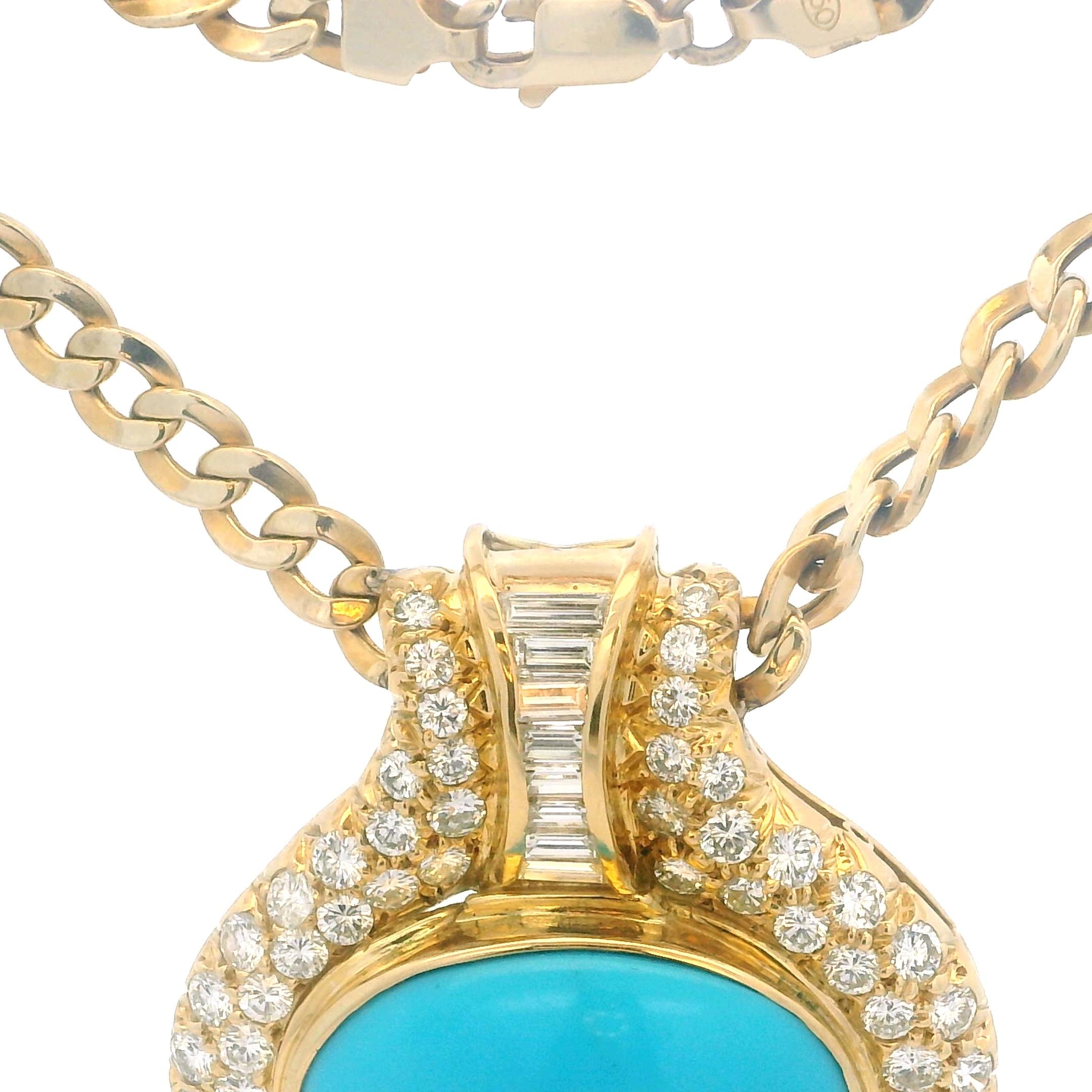 Collier italien en or 18 carats avec turquoise 18 carats et  6.15 Ct Diamants, circa 1975 en vente 7
