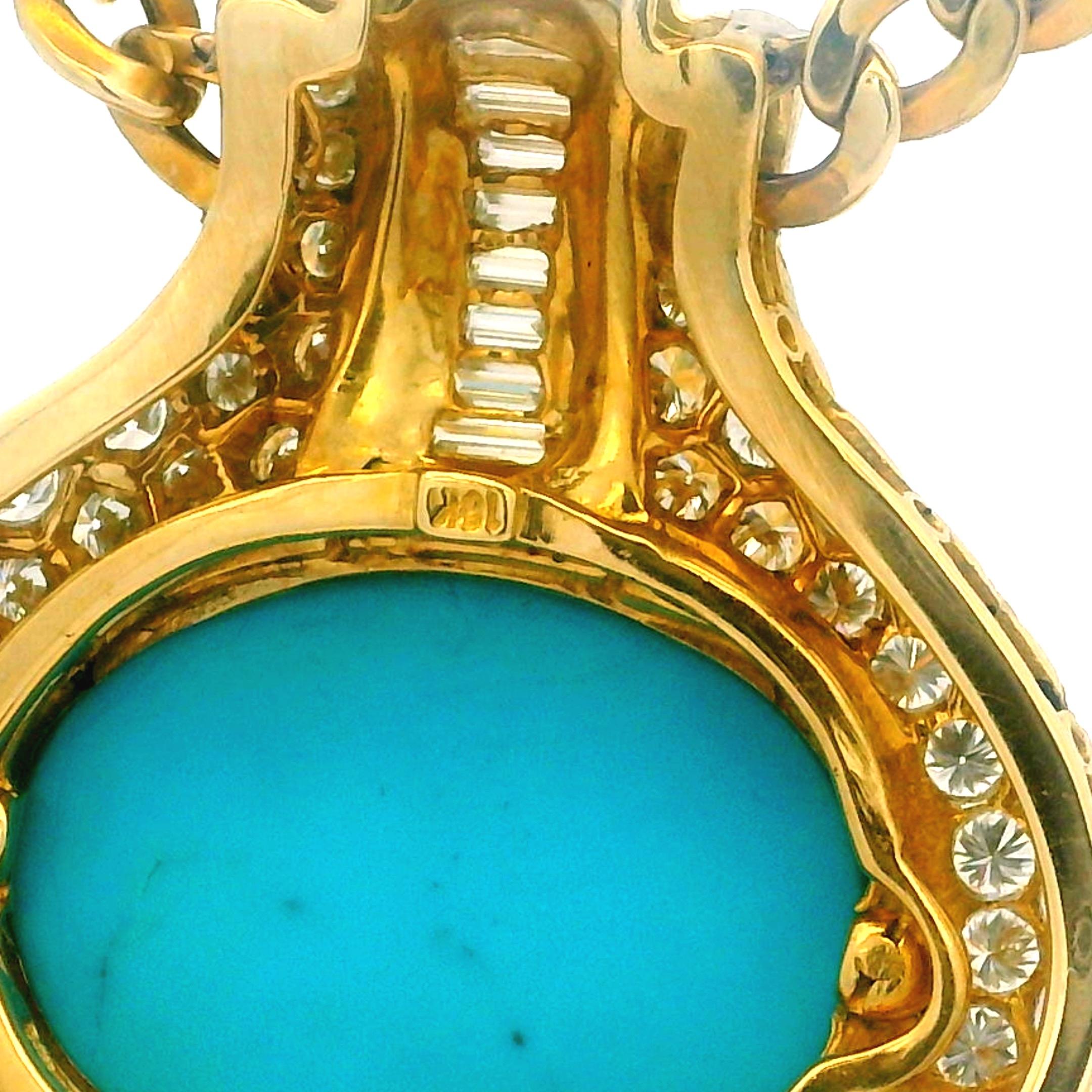 Collier italien en or 18 carats avec turquoise 18 carats et  6.15 Ct Diamants, circa 1975 en vente 9