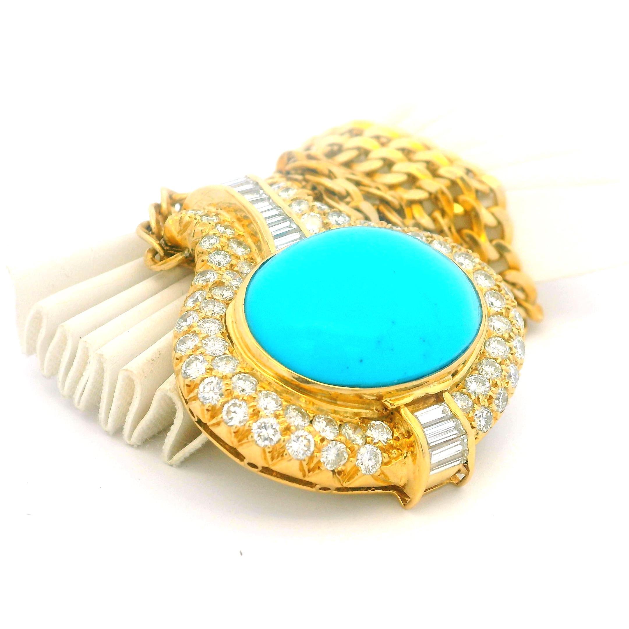 Collier italien en or 18 carats avec turquoise 18 carats et  6.15 Ct Diamants, circa 1975 en vente 10