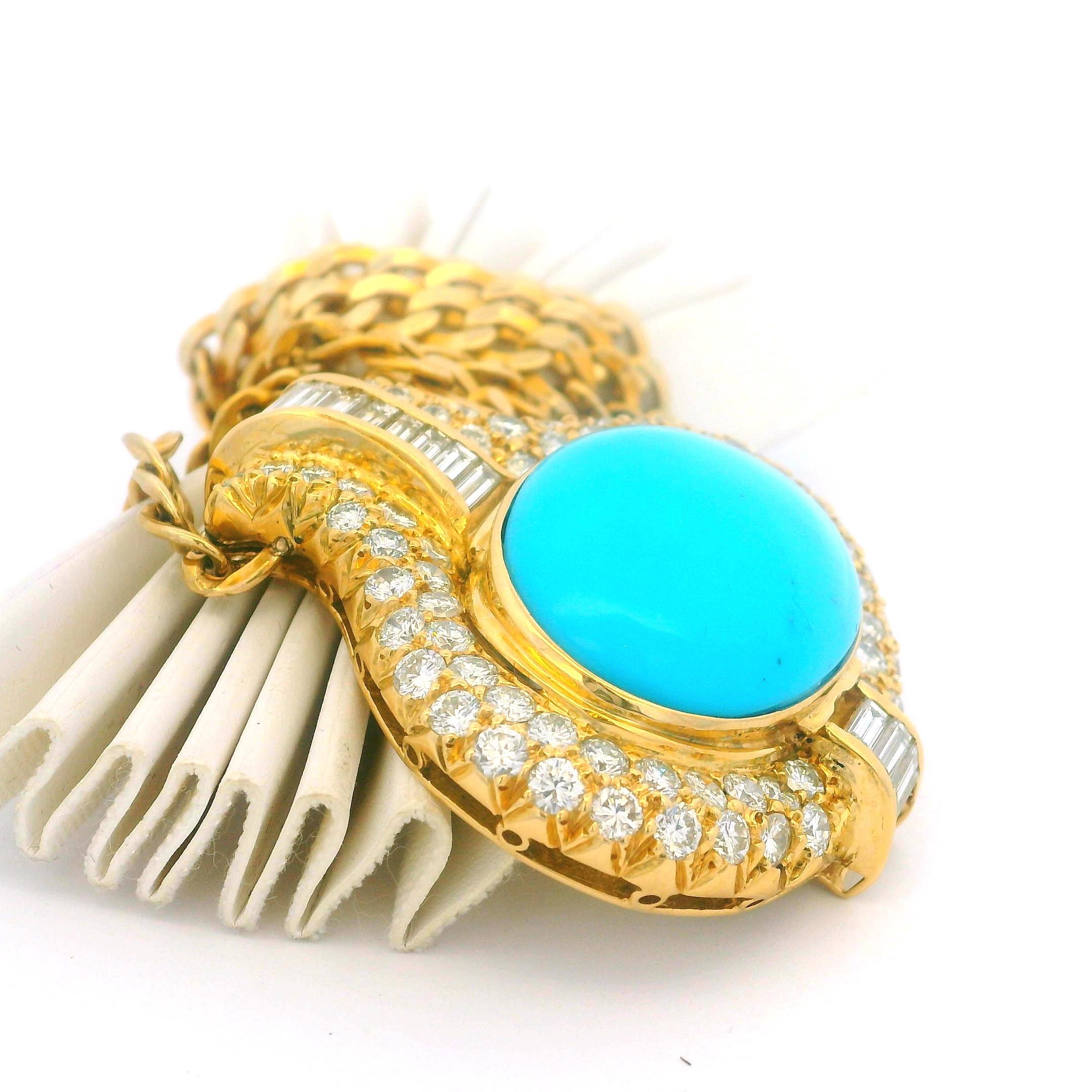 Collier italien en or 18 carats avec turquoise 18 carats et  6.15 Ct Diamants, circa 1975 en vente 11