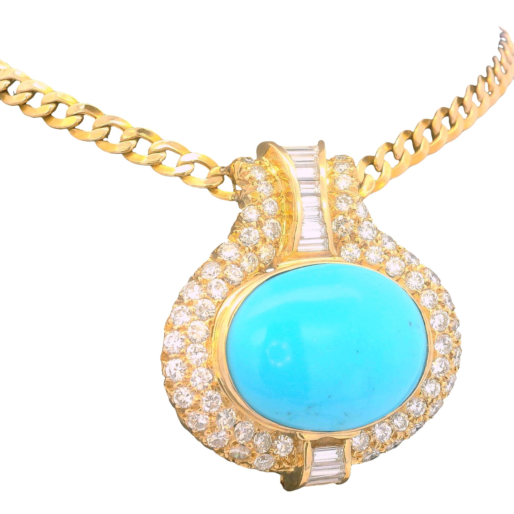 Moderniste Collier italien en or 18 carats avec turquoise 18 carats et  6.15 Ct Diamants, circa 1975 en vente