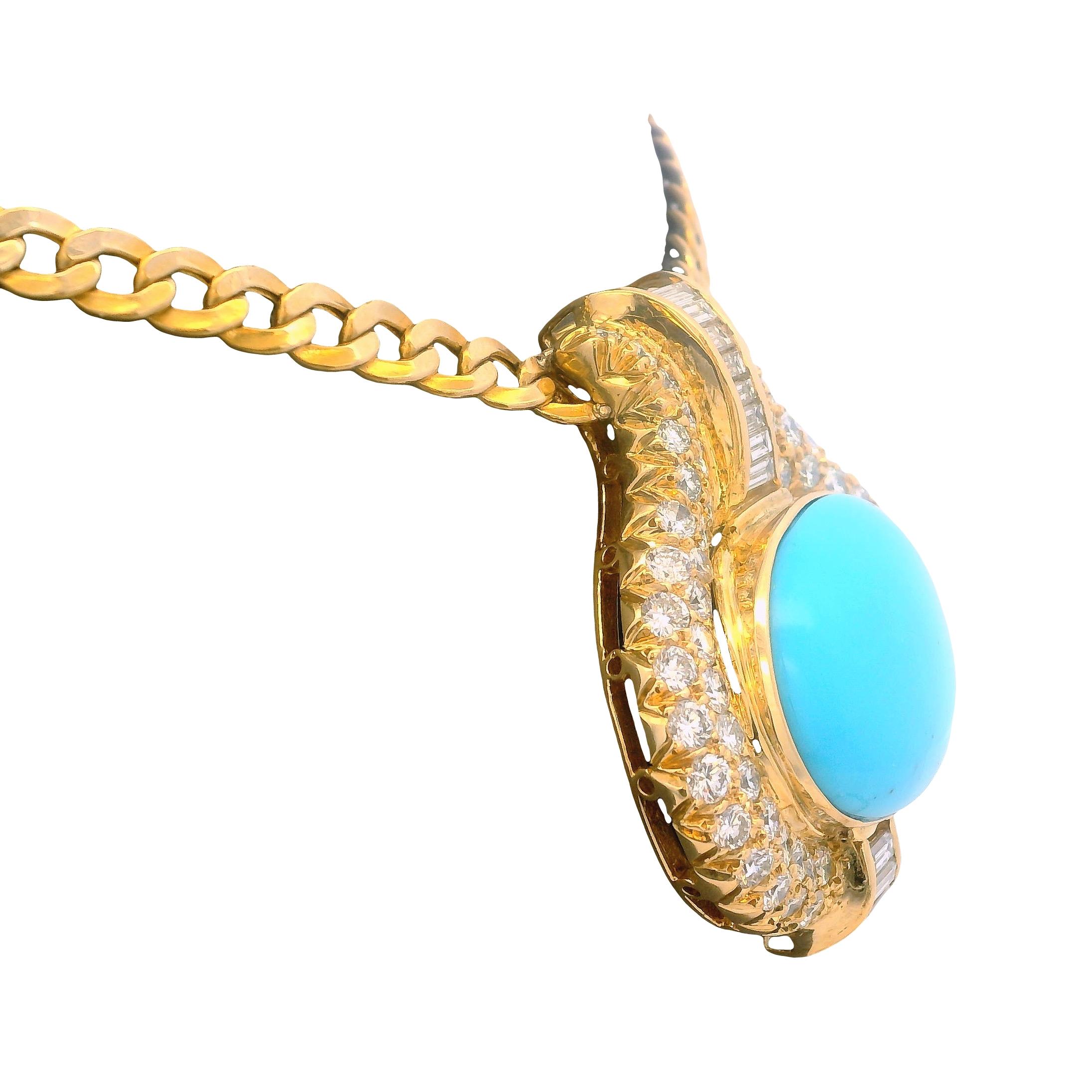 Collier italien en or 18 carats avec turquoise 18 carats et  6.15 Ct Diamants, circa 1975 Excellent état - En vente à Miami, FL