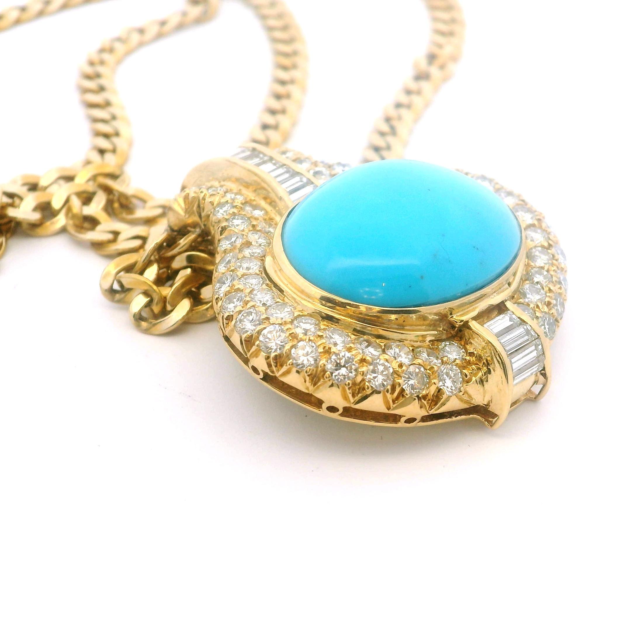 Collier italien en or 18 carats avec turquoise 18 carats et  6.15 Ct Diamants, circa 1975 en vente 1