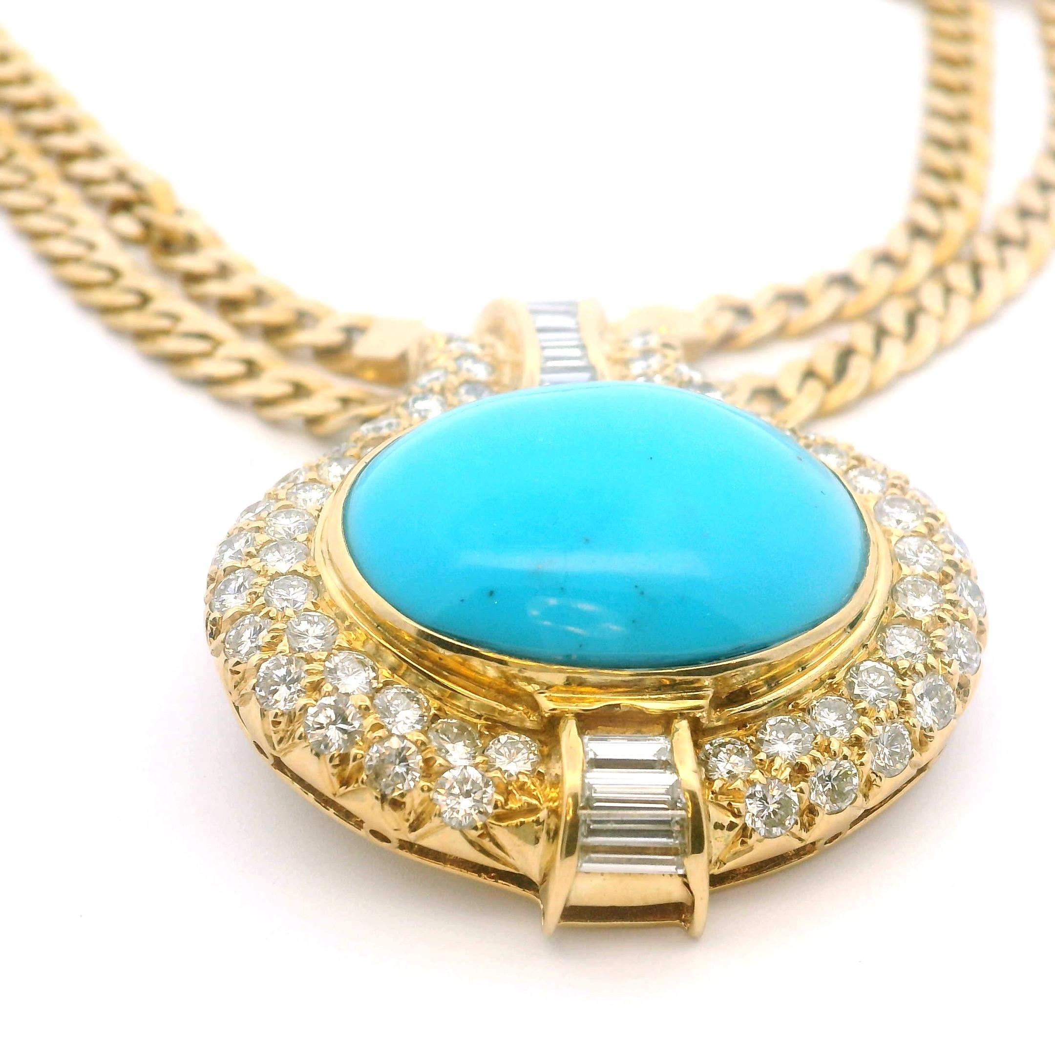 Collier italien en or 18 carats avec turquoise 18 carats et  6.15 Ct Diamants, circa 1975 en vente 2