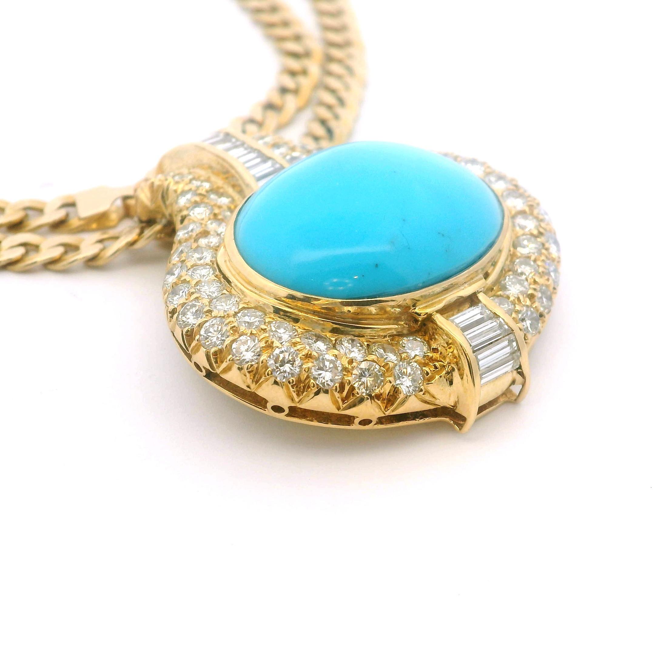 Collier italien en or 18 carats avec turquoise 18 carats et  6.15 Ct Diamants, circa 1975 en vente 3
