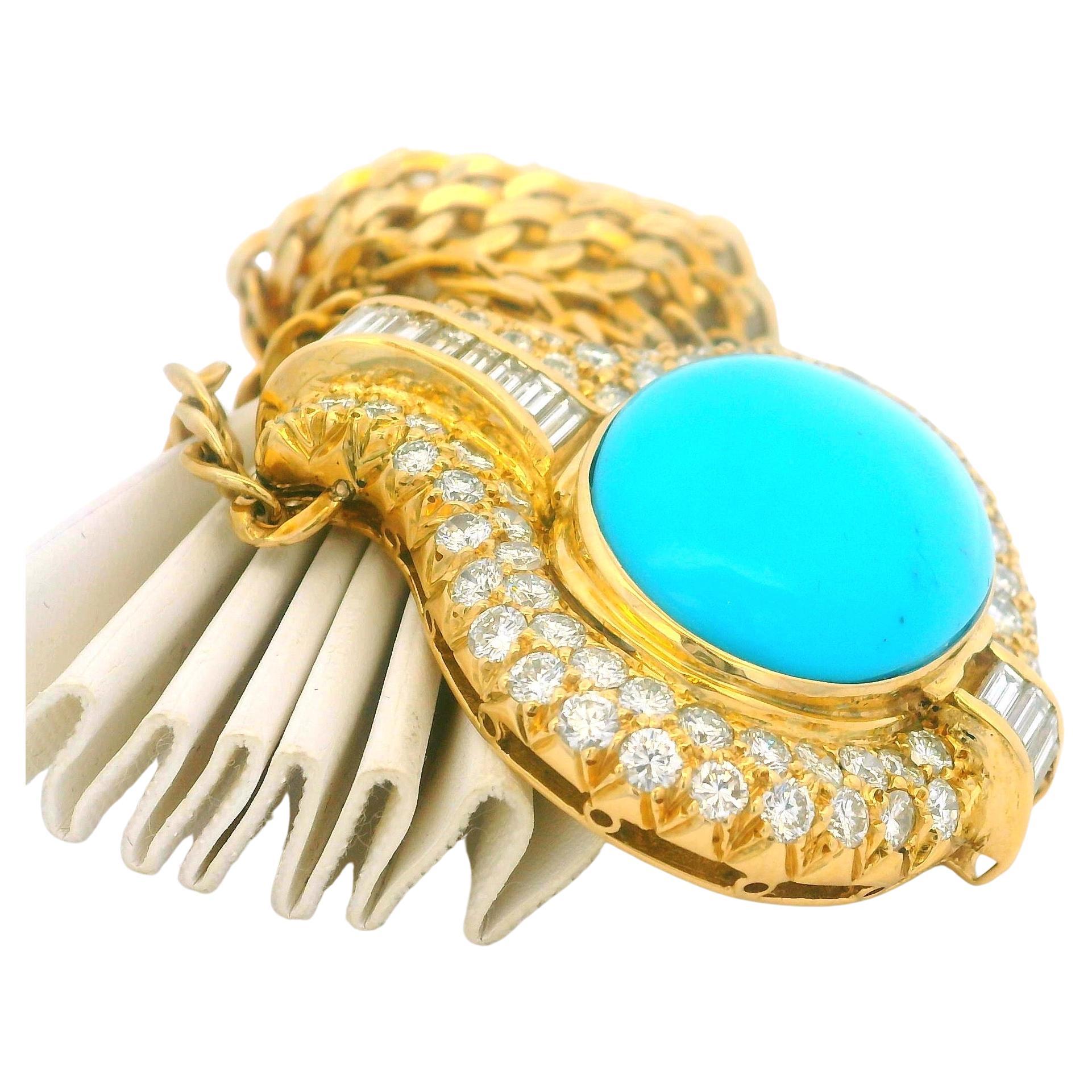 Collier italien en or 18 carats avec turquoise 18 carats et 6.15 Ct Diamants, circa 1975