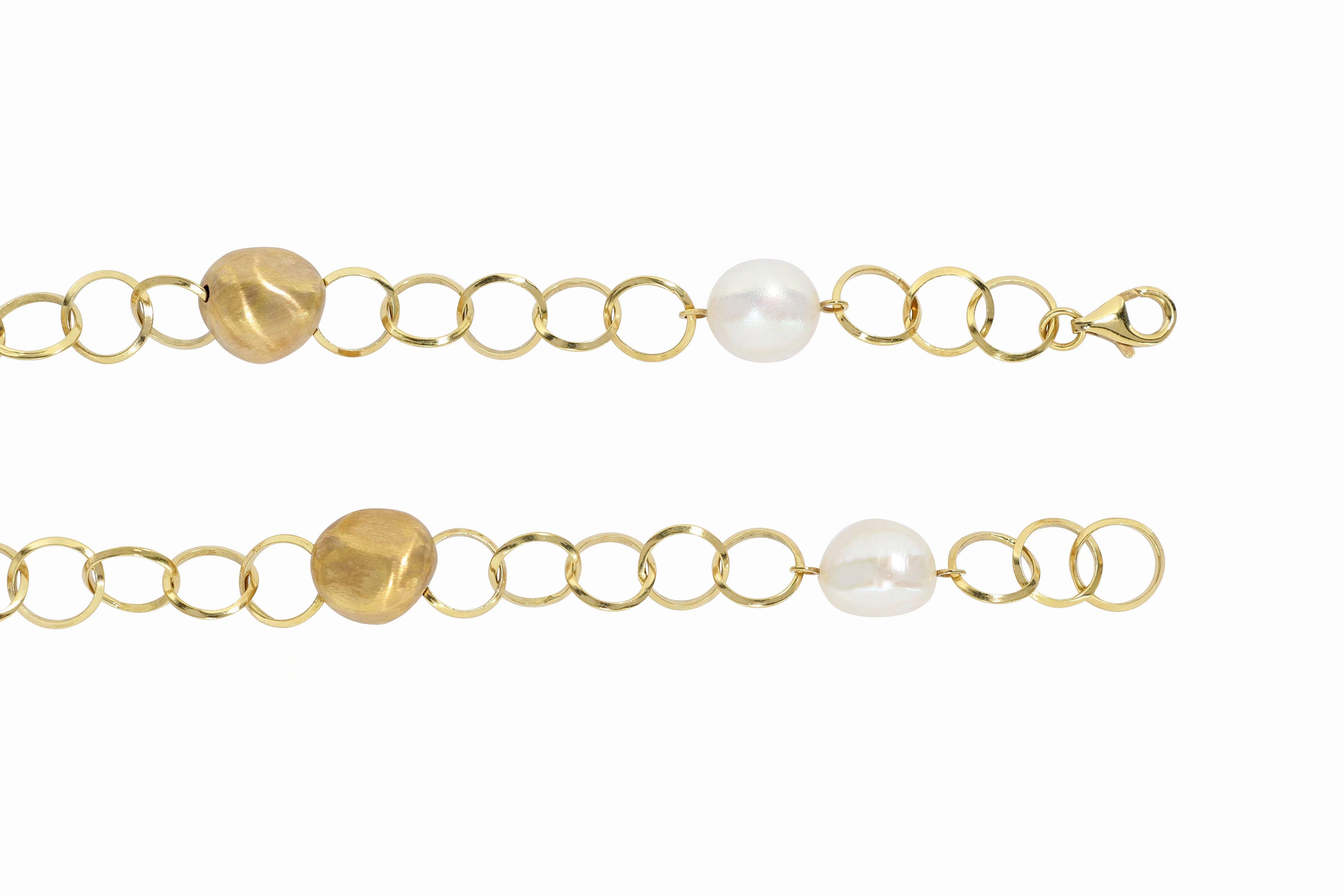 Round Cut Italian 18K Gold Necklace with Freshwater Pearls For Sale