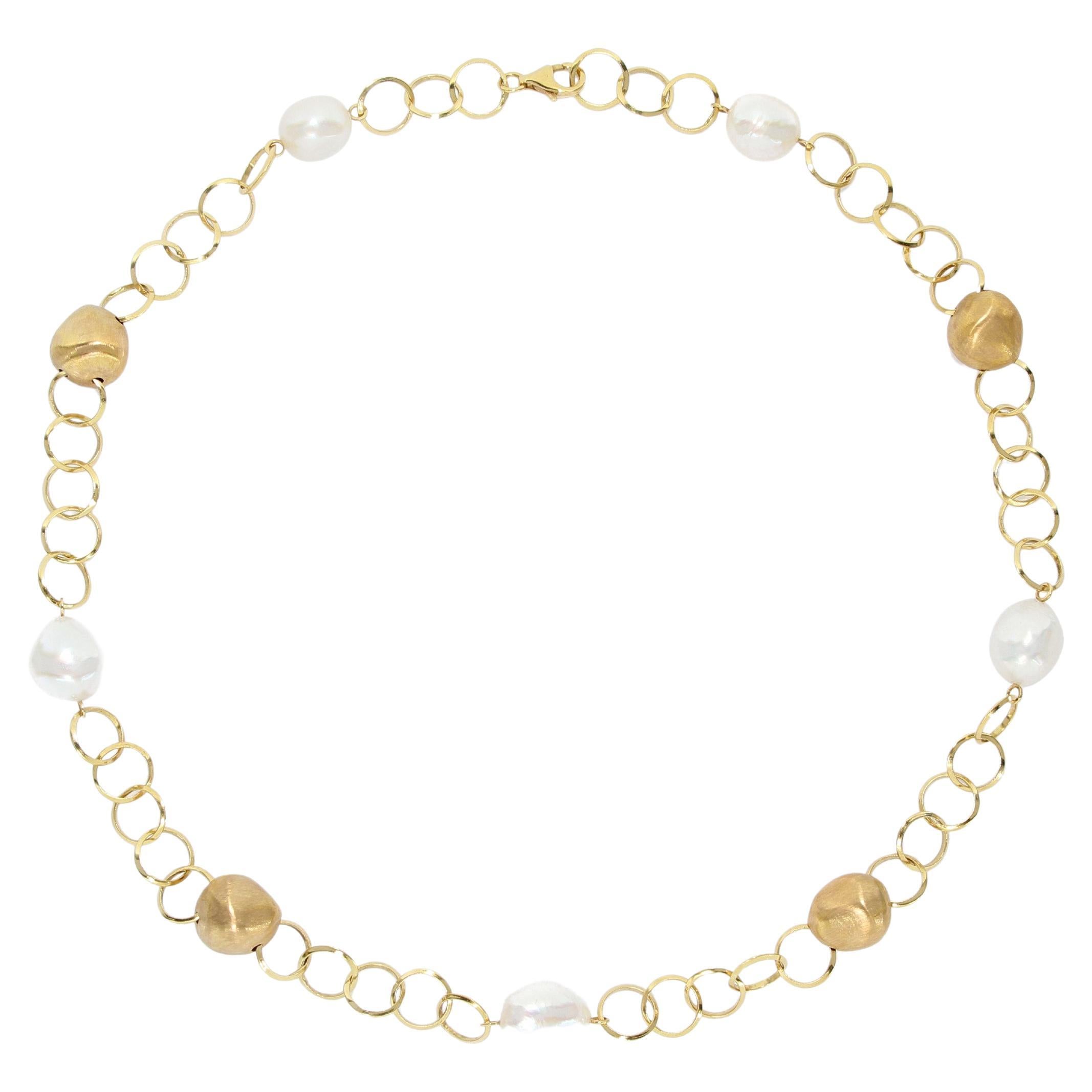 Italian 18K Gold Necklace with Freshwater Pearls For Sale