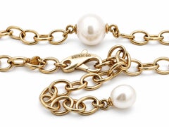 Collana regolabile in oro italiano 18 carati con maglia a cavo aperta, maglie ovali e perle